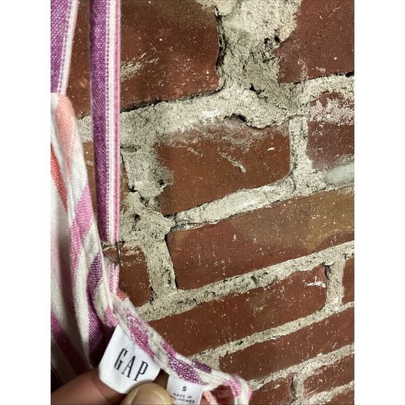 GAP Size S Linen Blend Strap Sundress Back Button Front Pink Striped Womens - Picture 2 of 4